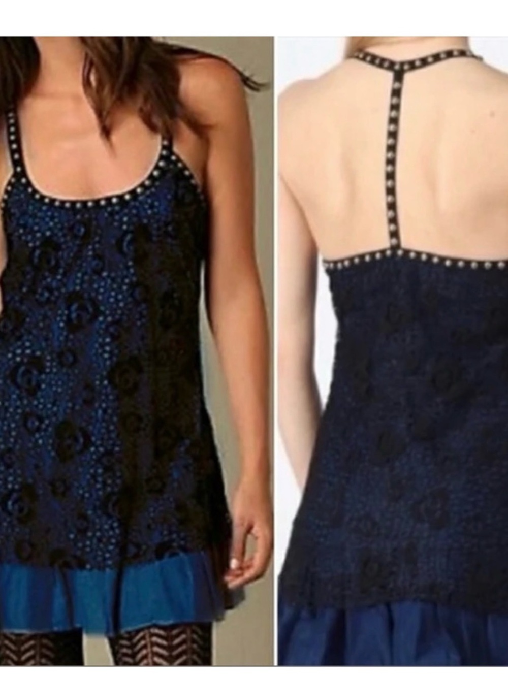Free People Navy Blue Studded T-Back Lace Camisole